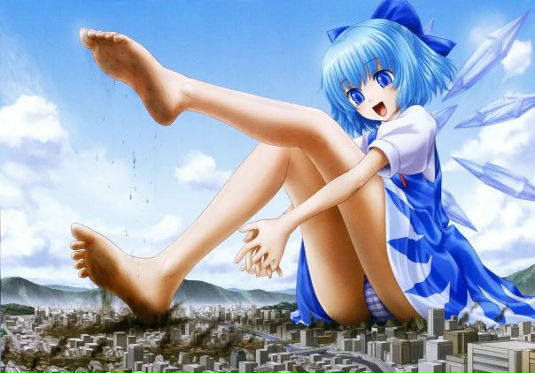 Giantess arts. Touhou cirno этти. Аниме гиантесс. Touhou cirno feet. Cirno в купальнике